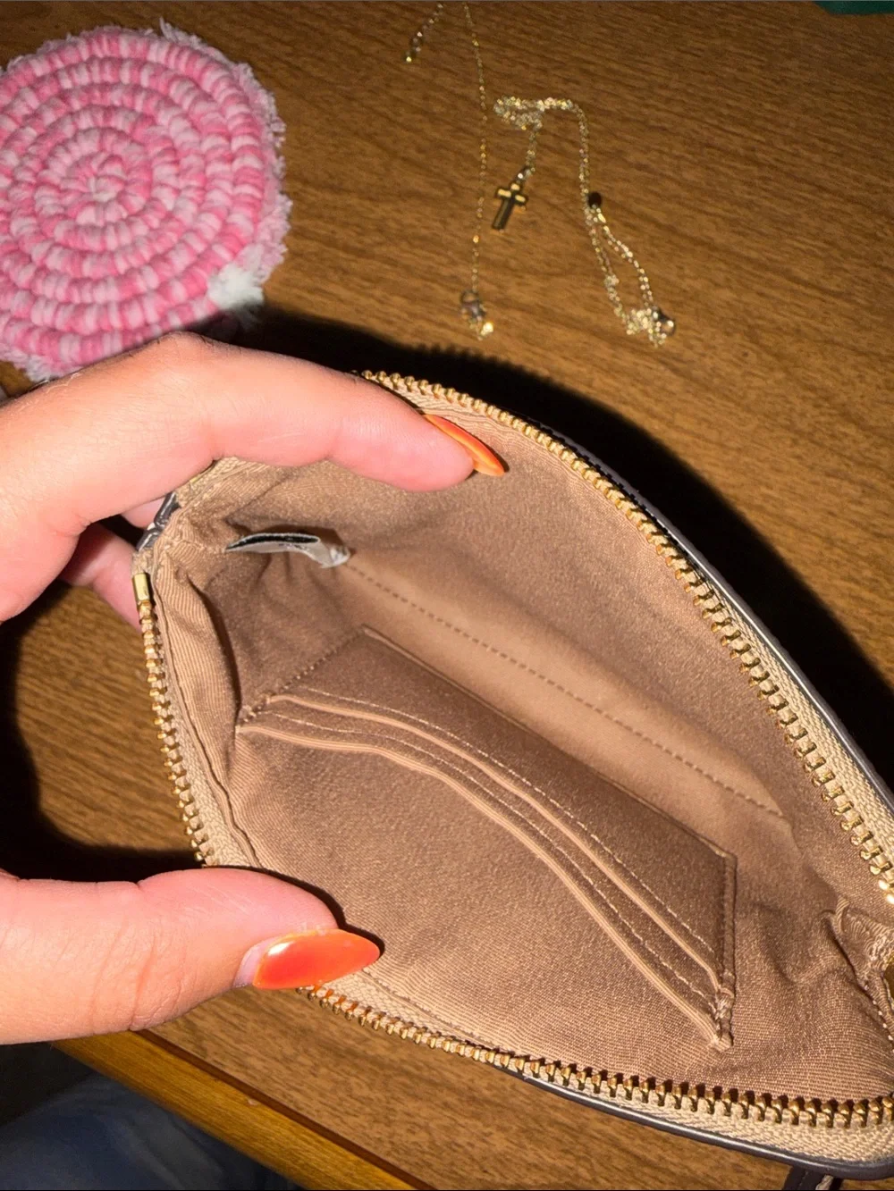 Coach Taupe Pebbled Leather Wristlet with Gold Logo